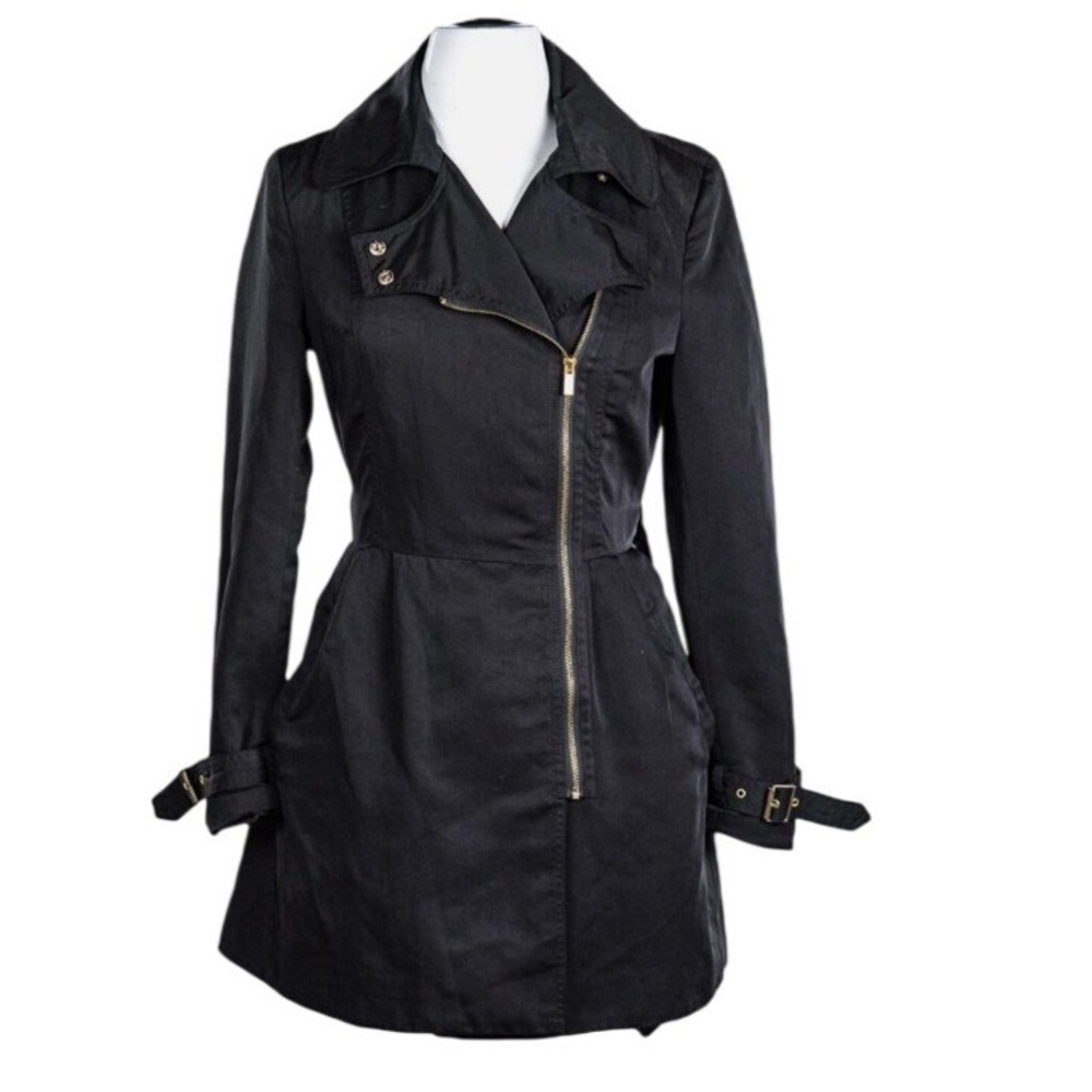 Kenneth‎ Cole Asymmetrical Zip Trench Coat Womens Size M Black